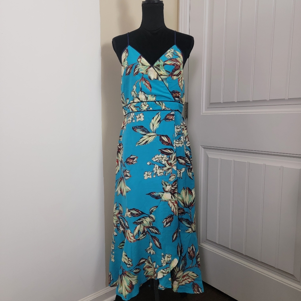 Band Of The Free Womens Floral Midi Dress Open Front Flare Spaghetti Strap Large